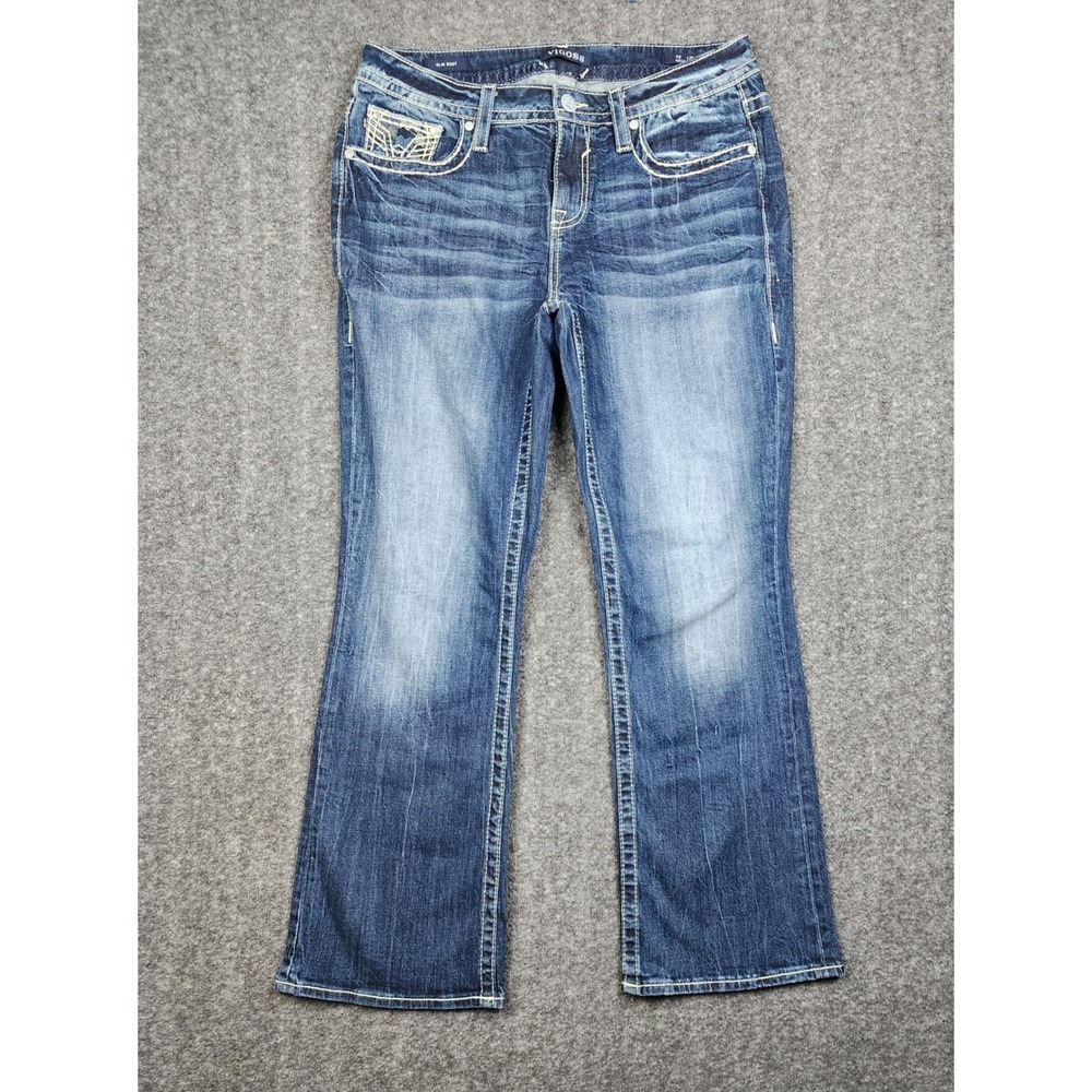 Vigoss Slim Bootcut Jeans Womens 12 Dark Wash Heritage Fit Blue Stretch Denim